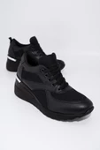 Siyah Fileli Dolgu Topuklu Sneaker Bağcıklı Spor Ayakkabı - Pily - 4