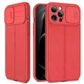 Gpack Apple iPhone 13 Pro Kılıf Kamera Sürgülü Deri Dokulu Mat Silikon - 1