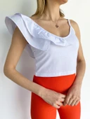 Kadın Omuz Detaylı Crop Beyaz thumbnail 6