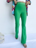Kadın Yüksek Bel İspanyol Paça Pantolon Yeşil thumbnail 7