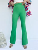 Kadın Yüksek Bel İspanyol Paça Pantolon Yeşil thumbnail 6
