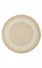 Karnaval Grek Desen Saçaklı Hasır Dokulu Renkli Dokuma Yuvarlak Modern Kilim Eko Halı Brk11NWY - 1