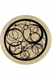 GARDENYA HOME Otantik Desenli Yuvarlak Jüt Örme Doğal Hasır Kilim Daire Halı JUT-3009 - 2