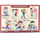 Farbu Oyuncak Ahşap Bultak Puzzle 7 Parça Arka Yüzü Yazı Tahtalı Yapboz Spor Dalları - 1