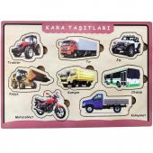 Farbu Oyuncak Ahşap Bultak Puzzle 8 Parça Arka Yüzü Yazı Tahtalı Yapboz Kara Taşıtları - 1