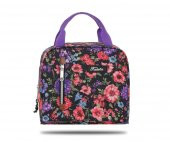 Lounch Color Siyah Pembe Çiçek Desen Beslenme Çantası - 5