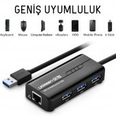 Ugreen USB 3.0 Gigabit Ethernet Dönüştürücü ve 3 Port USB Hub Çoklayıcı - 3