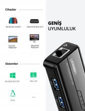 Ugreen USB 3.0 Gigabit Ethernet Dönüştürücü ve 3 Port USB Hub Çoklayıcı - 8
