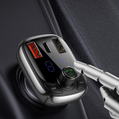 Baseus T typed S-13 Bluetooth FM Transmitter 36W QC 4.0 Dual USB & Type-C Araç Şarj Cihazı - SİYAH - 4