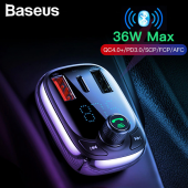 Baseus T typed S-13 Bluetooth FM Transmitter 36W QC 4.0 Dual USB & Type-C Araç Şarj Cihazı - SİYAH - 6