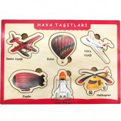 Farbu Oyuncak Ahşap Bultak Puzzle 6 Parça Arka Yüzü Yazı Tahtalı Yapboz Hava Taşıtları - 1