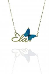 Altın Kaplama Üç Boyut Kelebek İsimli Özel 925 Gümüş Kolye thumbnail 2