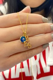 Nazar Cam Göz Boncuklu Üç 3 Harfli 925 Gümüş Kolye - 3