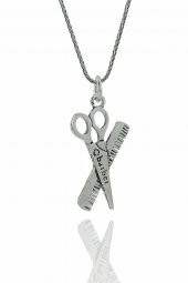 Berber Tarak Makas 60 cm Zincir 925 Gümüş Kolye - 1