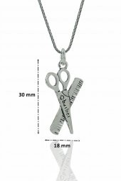 Berber Tarak Makas 60 cm Zincir 925 Gümüş Kolye - 4