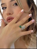 Doğal Malahit Malakit Taş El Üretim Otantik 925 Gümüş Yüzük thumbnail 1