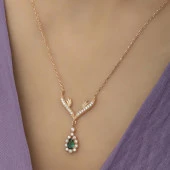 Melek Kanadı Motifli Zirkon Taşlı Gümüş Bayan Kolye - 6