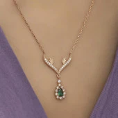 Melek Kanadı Motifli Zirkon Taşlı Gümüş Bayan Kolye - 7