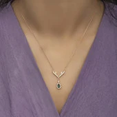 Melek Kanadı Motifli Zirkon Taşlı Gümüş Bayan Kolye - 10