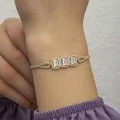 Zirkon Taşlı Üç Sıra Baget Gümüş Bayan Bileklik - 3