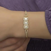 Zirkon Taşlı Üç Sıra Baget Gümüş Bayan Bileklik - 5