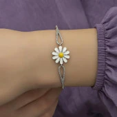 Zirkon Taşlı Mineli Papatya Gümüş Bayan Bileklik - 5