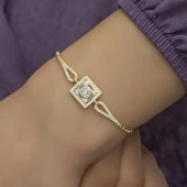 Altın Kaplama Baget Kare Gümüş Bayan Bileklik - 7