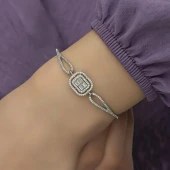 Full Zirkon Taşlı Rodyumlu Baget Gümüş Bayan Bileklik - 3