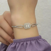 Full Zirkon Taşlı Rodyumlu Baget Gümüş Bayan Bileklik - 4