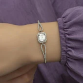 Rodyumlu Melek Kanadı Zirkon Taşlı Gümüş Bayan Bileklik - 1