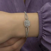 Full Zirkon Taşlı Rodyumlu Baget Gümüş Bayan Bileklik - 6