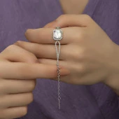 Rodyumlu Melek Kanadı Zirkon Taşlı Gümüş Bayan Bileklik - 4