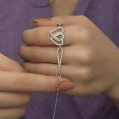 Zirkon Taşlı Çift Kalp Gümüş Bayan Bileklik - 4