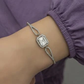 Rodyumlu Melek Kanadı Zirkon Taşlı Gümüş Bayan Bileklik - 6