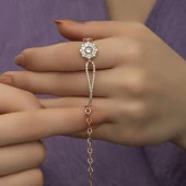 Baget Taşlı Çiçek Motifli Rose Gümüş Bayan Bileklik - 10