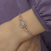 Rose Renk Melek Kanadı Zirkon Taşlı Gümüş Bayan Bileklik - 6