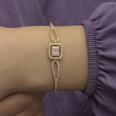 Altın Kaplama Baget Zirkon Taşlı Gümüş Bayan Bileklik - 5