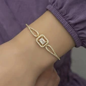 Altın Kaplama Baget Zirkon Taşlı Bayan Gümüş Bileklik - 3