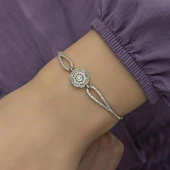 Rodyumlu Baget Zirkon Taşlı Yuvarlak Gümüş Bayan Bileklik - 2