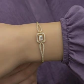 Altın Kaplama Baget Zirkon Taşlı Bayan Gümüş Bileklik - 6