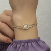 Altın Kaplama Baget Zirkon Taşlı Bayan Gümüş Bileklik - 9