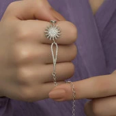 Zirkon Taşlı Rodyumlu Güneş Motifli Gümüş Bayan Bileklik - 8