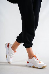 Marde Bağcık Detaylı Beyaz Turuncu Kadın Dalgıç Kumaş Spor Ayakkabı thumbnail 1