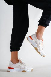 Marde Bağcık Detaylı Beyaz Turuncu Kadın Dalgıç Kumaş Spor Ayakkabı thumbnail 3