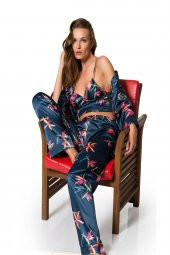 Kadın Lacivert Saten Pijama Takımı 3lü - 2