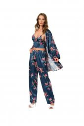007 Kadın Saten Üçlü Pijama Takımı - 2