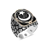 Gümüş Ay yıldız Oval Erkek Yüzük - 1