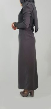 ACRUX0021 Bayan 36 Koyu Yeşil Narin Yıldızlar Abiye Elbise - 4