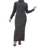 ACRUX0021 Bayan 36 Koyu Yeşil Narin Yıldızlar Abiye Elbise - 1