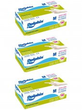 Dolphin Tek Kullanımlık Lateks Beyaz Pudralı Medium Muayne Eldiveni - 3 Adet 100'lü Paket/Koli - 1